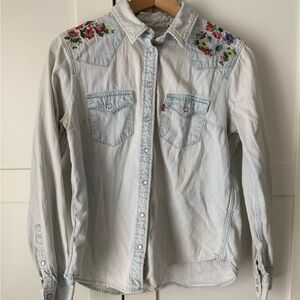 Levis Embroidered Denim Shirt with Floral Accents